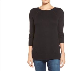 Caslon Button Back Tunic Crewneck Sweater Black Size XXSP
